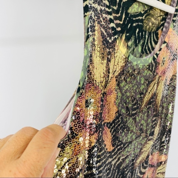 Silence + Noice Anthropologie Tropical Sequined Tank Top Jungle Animal sz Sm - Picture 7 of 13